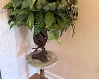 Marble top pedestal table with brass stand