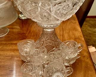 Imperial Glass “Whirling Star” Punch Bowl with Base & 12 Cups
