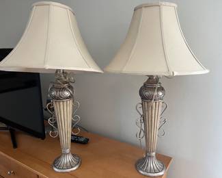 64. Pair of Ornate Silver Lamp (31"h)