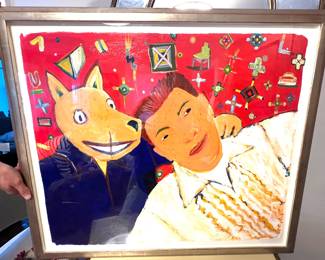 25. "Boy and his Dog" by Gilbert "Magu" Lujan Acrylic on paper