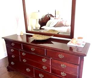 97. Solid Cherry 8 Drawer Dresser by American Martinsville (66" x 19" x 34")98. Solid Cherry Beveled Mirror by American Martinsville (49" x 44")
