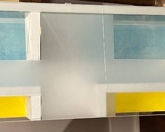 26. Modern Frosted Glass Erin O'Keefe Blue/Yellow Mirror on Wood