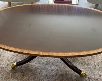 45. .Councill Inlay Oval Coffee Table w/ Brass Claw Feet (44" x 28" x 18")