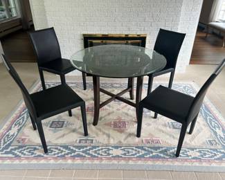 52. Beveled Glass Top Dining Table w/ Wood Base (42" x 29.5")                                       53. Set of 4 Black Leather Side Chairs 