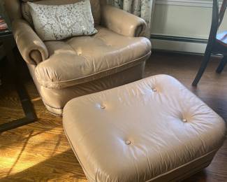 88. Emerson Leather Hickory NC Tufted Leather Chair (34" x 32" x 33") & Ottoman (32" x 23" x 15")