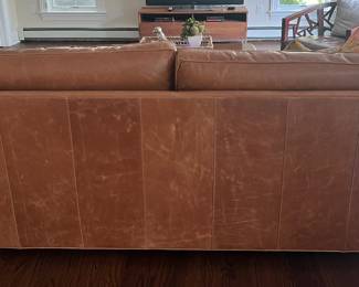 36. Crate & Barrel 2 Cushion Leather Sofa (64" x 35" x 34")