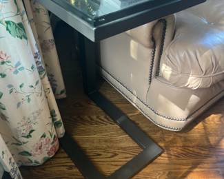 89. Black Metal Tray Table w/ 1" Glass Top (12" x 20" x 27")
