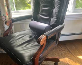 86. Ethan Allen Black Leather Executive Chair w/ Nailhead Detail (42"h)