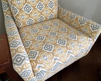 56. West Elm Yellow & Gray Geometric Arm Chair (34" x 32" x 31")