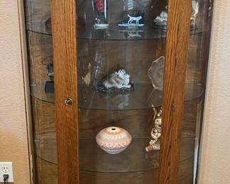Oak Bow Front Lighted Curio Cabinet 