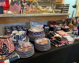 Assorted patriotic kitchenware and dishes