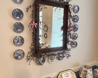 Collection of blue and white transferware plates 