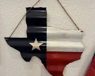 Hand-painted corrugated metal Texas flag decor