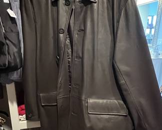 Men's dark brown leather car coat