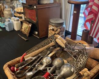 Assorted antique kitchen and home decor items