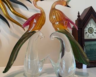 Murano glass bird of paradise sculptures