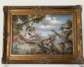 Richard Lee "Baroque Birds" in Large Gold painted frame