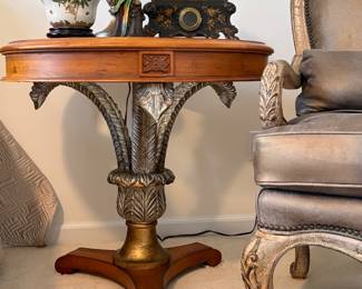 Glass top Wood & Brass round side table