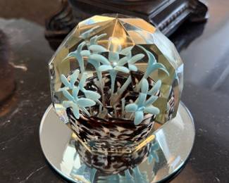 Bohemian faceted face-cut glass paperweight