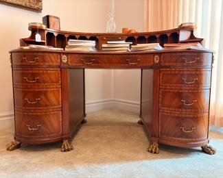 Walnut Kidney Leather Top Desk Finished Back