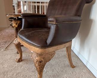 Maitland Smith Leather armchair with embossed crest
