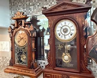 (right) F. Kroeber Ironfront Mantel Clock
