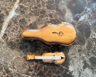Limoges miniature ceramic violin & case
