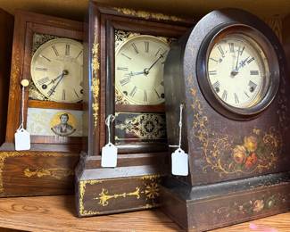 (left to right) JC Brown Forestville 8 Day Clock. Terry & Andrews Pre-Asonia (1842-1850). Chauncey Jerome Pendulum Shelf Clock