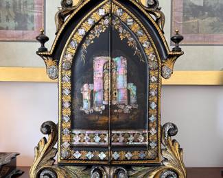 19th-century Victorian Gothic Revival papier-mâché jewelry cabinet