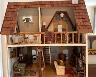 Rustic Open-Back Wooden Dollhouse