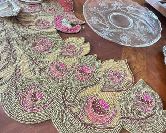 Kim Seybert Beaded Peacock Table Runner