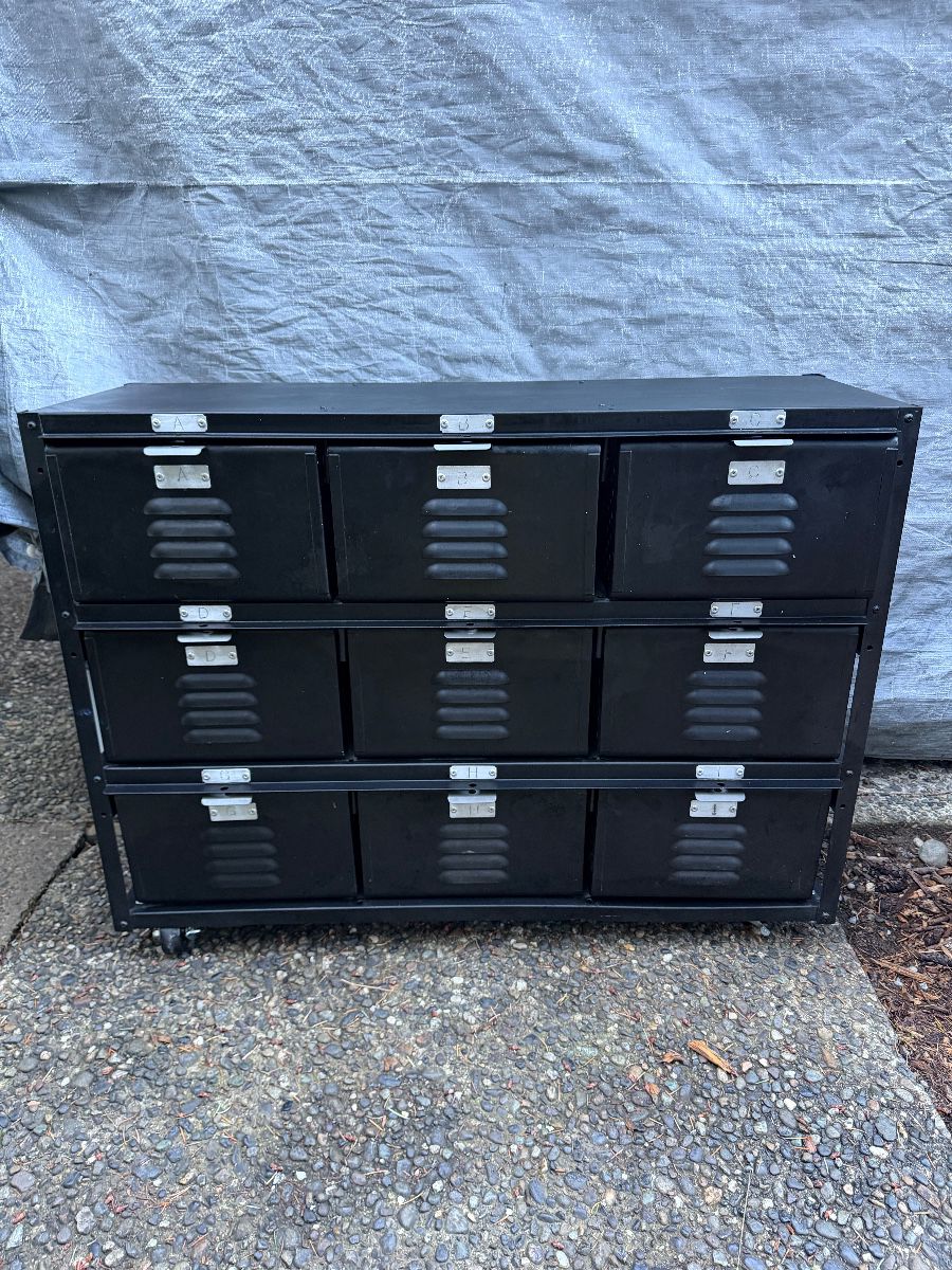 Rehab Vintage Interiors Reclaimed Industrial 9-Bin Locker Basket Unit on Wheels