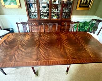 6. Henkel Harris Double Pedestal Dining Table (46" x 76" x 29") w/ 10 Chairs 2 Arm (24" x 25" x 40") 8 Side (21" x 25" x 39") w/ 2-22" Leaves and Pads