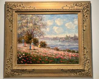 1. Signed Oil Painting by S. Molis Impressionist Style (art 22" x 19" frame 32" x 31")
