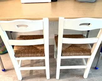 160. Pair of Pottery Barn Kids Childrens Chairs w/ Rush Seat, 161. Childrens Table (48" x 24" x 26")