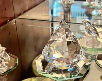 31. Swarovski Crystal Mouse (2") 32. Swarovski Crystal Toucan (3") 33. Crystal Prism Paperweight (4") 34. Crystal Eiffel Tower (5")