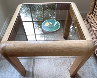 100. Mid Century Style Glass Top Side Table (19" x 19" x 16")