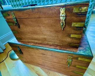75. Set of 2 Wooden Storage Boxes w/ Brass Trim (24" x 12" x 21")