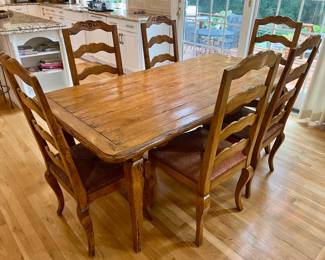 66. Bausman & Co. Plank Top Dining Chairs (36" x 72" x 30") and 6 Ladder Back Side Chairs