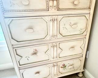 131. Antique Hand Painted 5 Drawer High Boy w/ Glass Top (36" x 19" x 44")