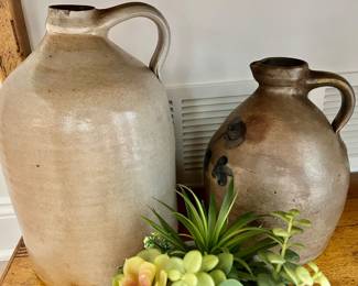 109. Vintage Stoneware Jug w/ Blue Design (11"), 110. Brown Brothers Stoneware Jug (14")