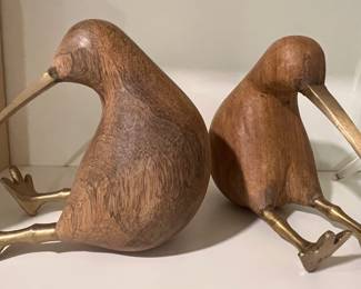 163. Pair of Crate & Barrel Wooden Birds w/ Brass Accent
