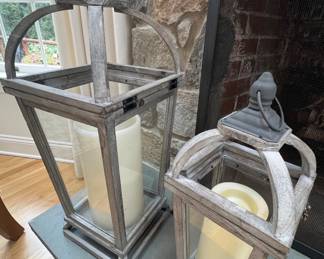 76. Set of 2 Wooden Lanterns (large 11" x 11" x 28" small 8" x 8" x 21")