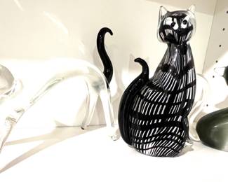 165. Hand Blown Glass Cat (7"), 166. Hand Blown SItting Cat (8"), 167. Hand Blown Stretching Cat (8")