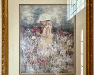 2. Signed Giclee by Rucker of Young Girl in a Field of Flowers (36" x 41")