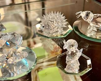 27. Swarovski Crystal Seal (4") 28. Swarovski Crystal Porcupine (2.5") 29. Swarovski Crystal Duck (1") 30. Swarovski Crystal Oyster w/ Pearl (2")