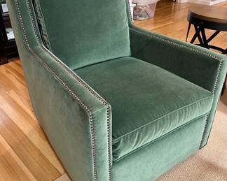67. Bassett Green Swivel Chair w/ Nailhead Detail (30" x 36" x 34")