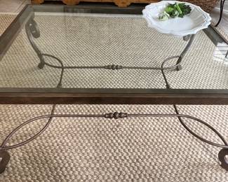 98. Glass Top Coffee Table w/ Metal Base (48" x 40" x 19")