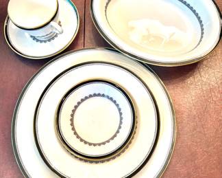 "13. Spode Camelot 37pc Dinnerware Set: 12 Cups 10 Saucers, 1 Serving Bowl ,6 Small Bowls, 5 Large Bowls, 3 Dinner Plates "