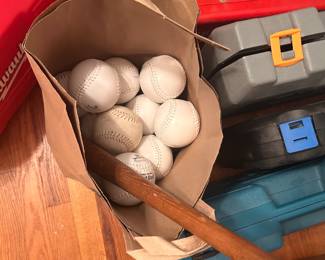 baseballs, tool cases